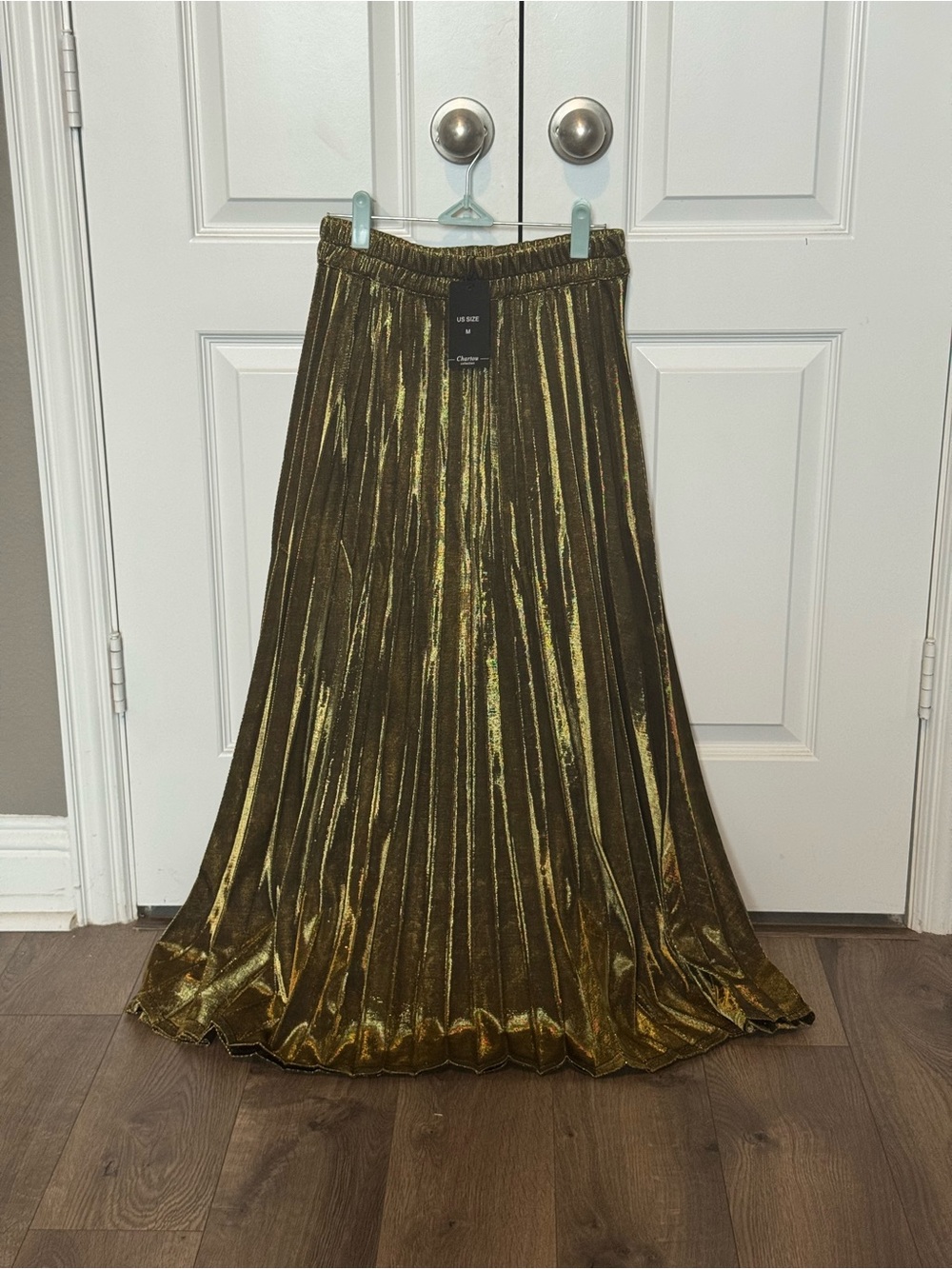 Metallic Gold Pleated Maxi Skirt